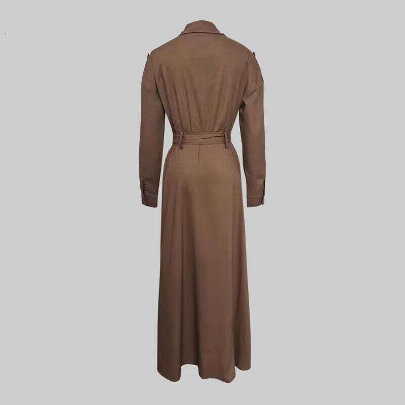 Gymystars Long Sleeve Woman Fall 2026 Lapel Shirt Dress Fashion Loose Pleated Belt Decoration Casual Button Maxi Dresses Z260314