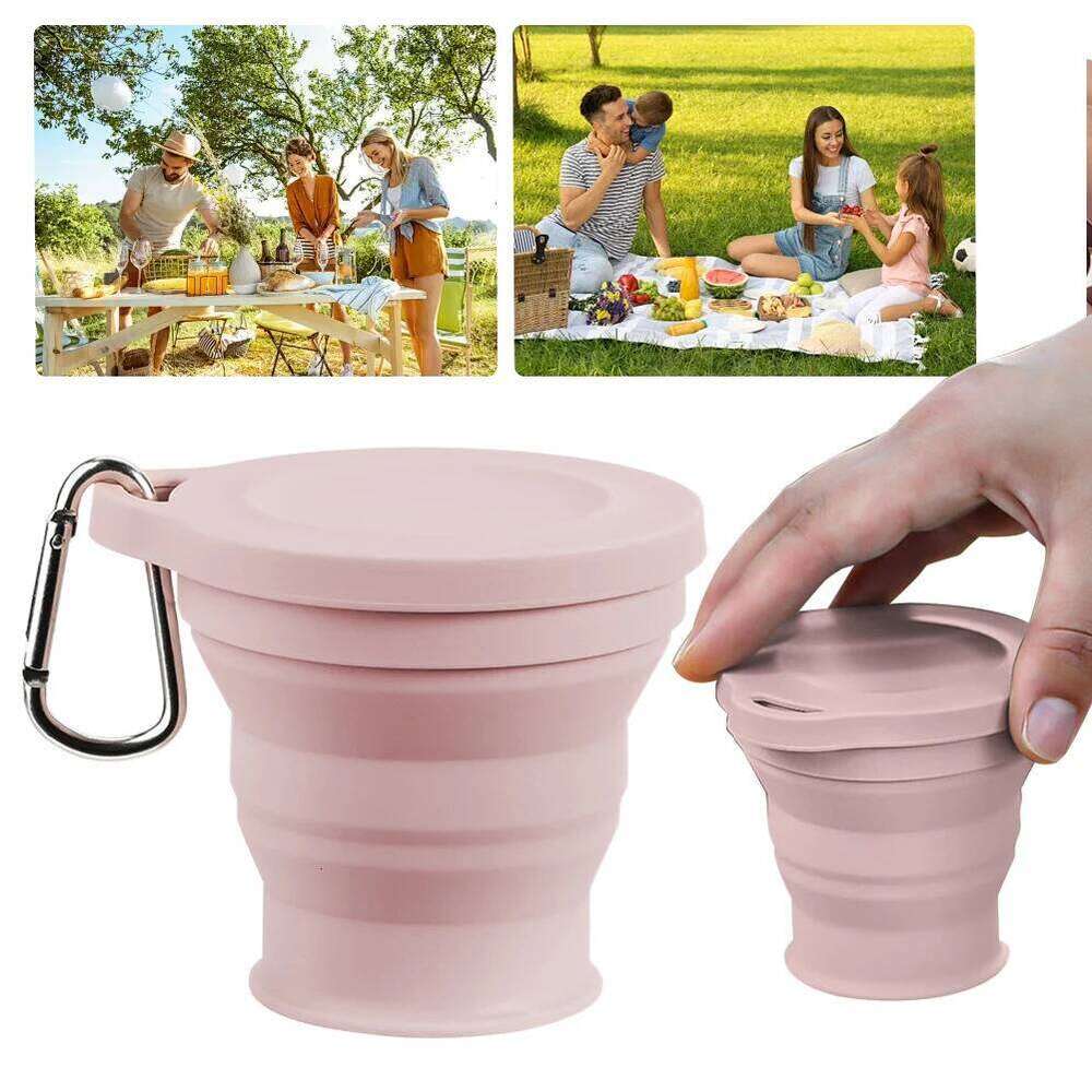 180ml Telescopic Drinking Mug with Lid Silicone Collapsible Coffee Reusable Foldable Camping Cup for Outdoor Hiking Z260314