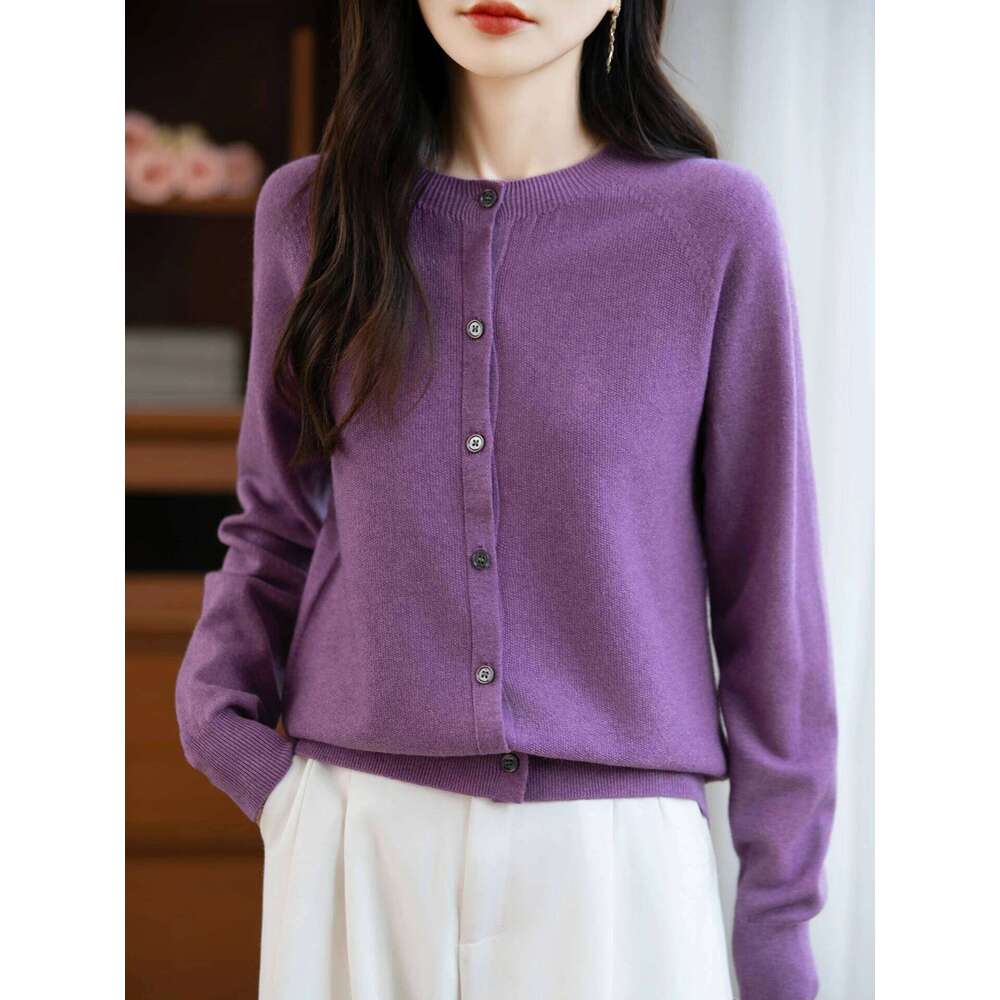 Classic Merino Wool Woman Sweater Basic Female Autumn Winter Knitted Cardigan Elegant Ladies Cashmere Long Sleeve Clothing Tops Z260313