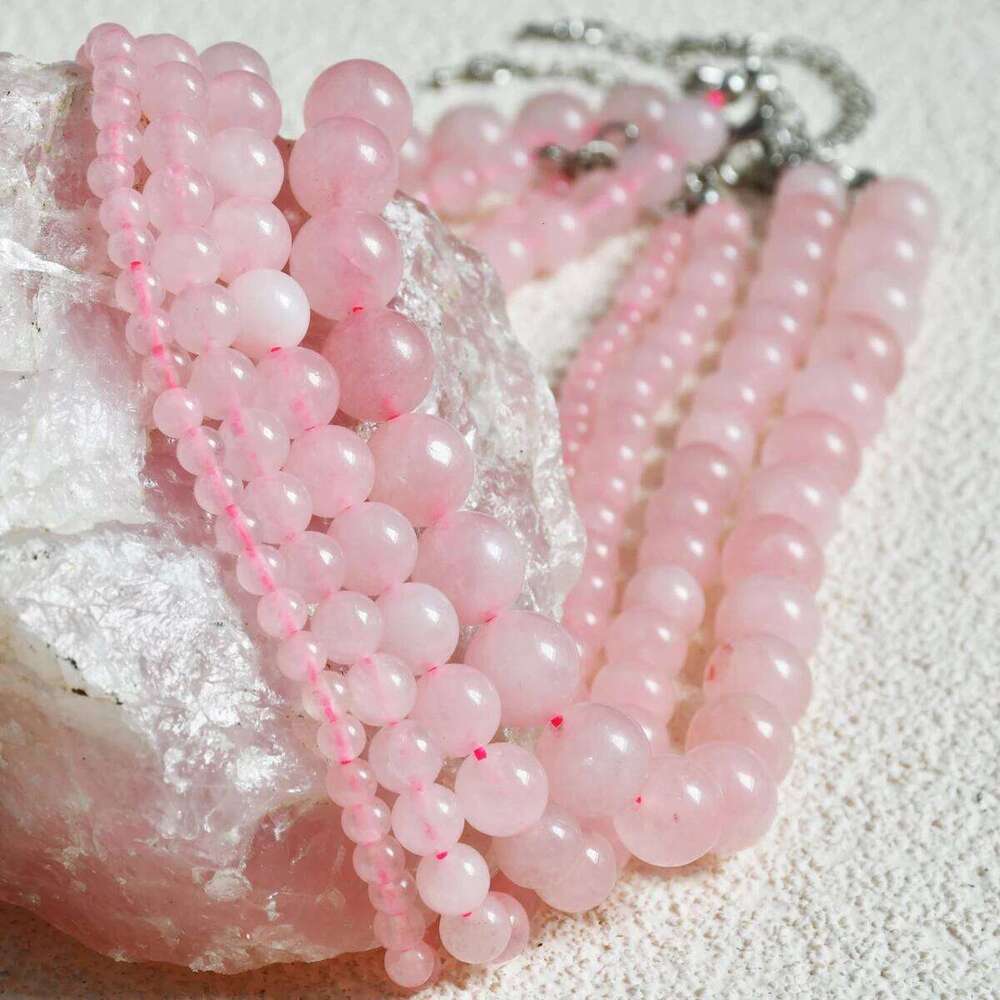 Natural Stone Rose Quartz Beaded Necklace Bohemian Women's Sweet And Romantic Summer Holiday Handmade Jewelry H260312