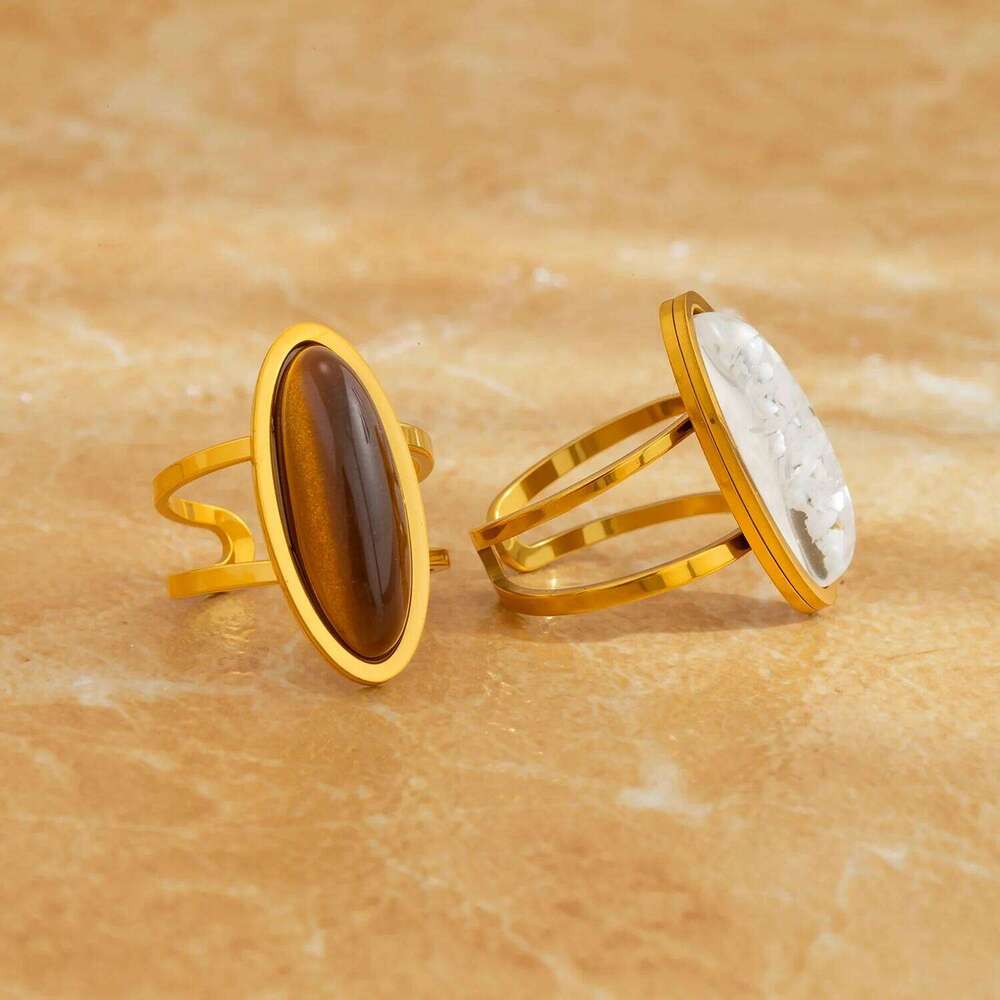 Geometric Oval Ring for Women, Hip Hop Stainless Steel Gold Plated, Hypoallergenic Trendy Jewelry Gift H260312