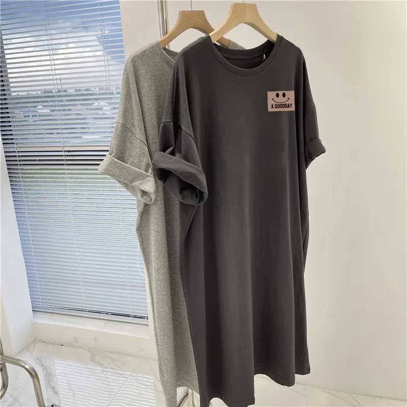 Womens New Short Sleeved Dress Korean Casual Oversized Loose Round Neck DressT260314