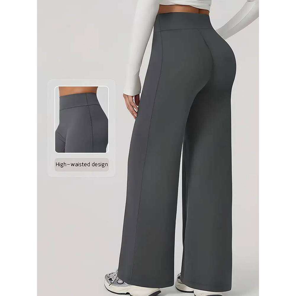 Mid Waist Yoga Straight Leg Pants Soft Wide LegTrousers Naked Feel Fitness Compression Leggings Pilates Running Sports Trousers
