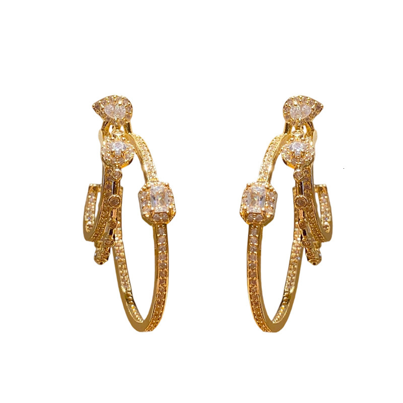 Silver needle metallic light-luxury diamond-embellished hollow geometric circular three-layer earrings with a niche high-end exquisite temperament