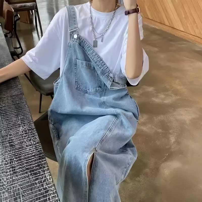 Spring Summer Denim Overall Dress Women Sleeveless Jeans Dresses Fashion Female Solid Slip Casual Loose Spaghetti Strap DressesT260314