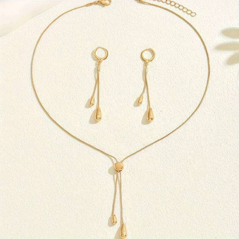 Adjustable Chain Necklace with Simple Drop Pendant Female Long Sweater Fashion Jewelry Gift Ornament Earring Set H260312