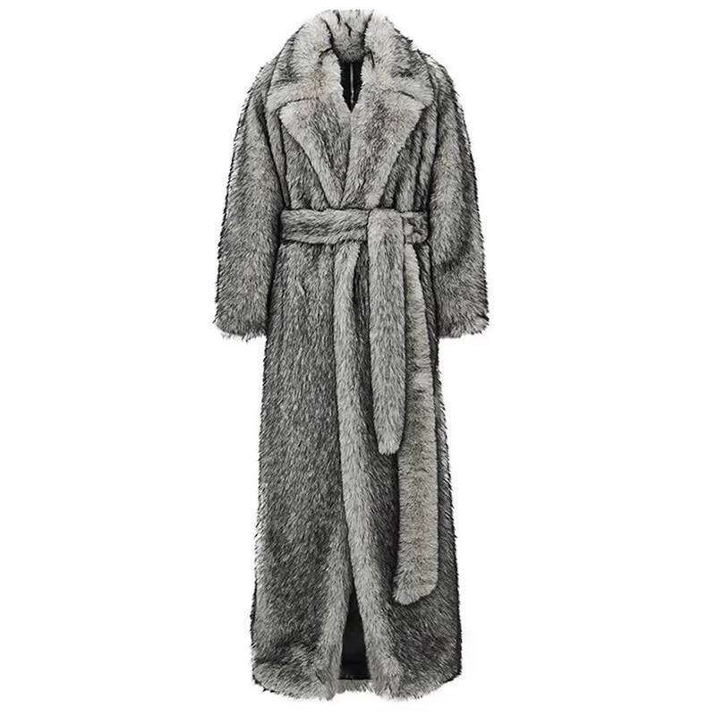 New men's fox fur lapels, long trendy overcoat, winter windproof and warm trench coat, large size Z260313