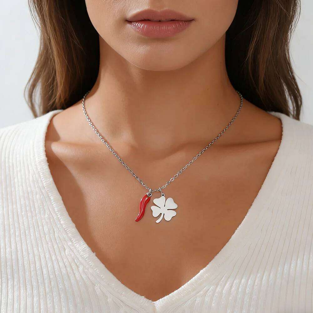 Red Italian Horn Cr Necklace Stainless Steel Gold Color Necklaces Good Luck Protection Jewelry Gift for Women H260312