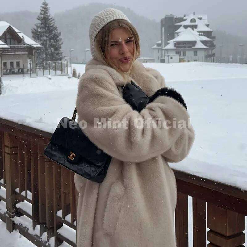 Neo Mint Luxury Long Belted Faux Mink Women 2025 Winter Thick Warm Overcoat Chic Street Fashion Fake Fur Coat Outerwear Z260313