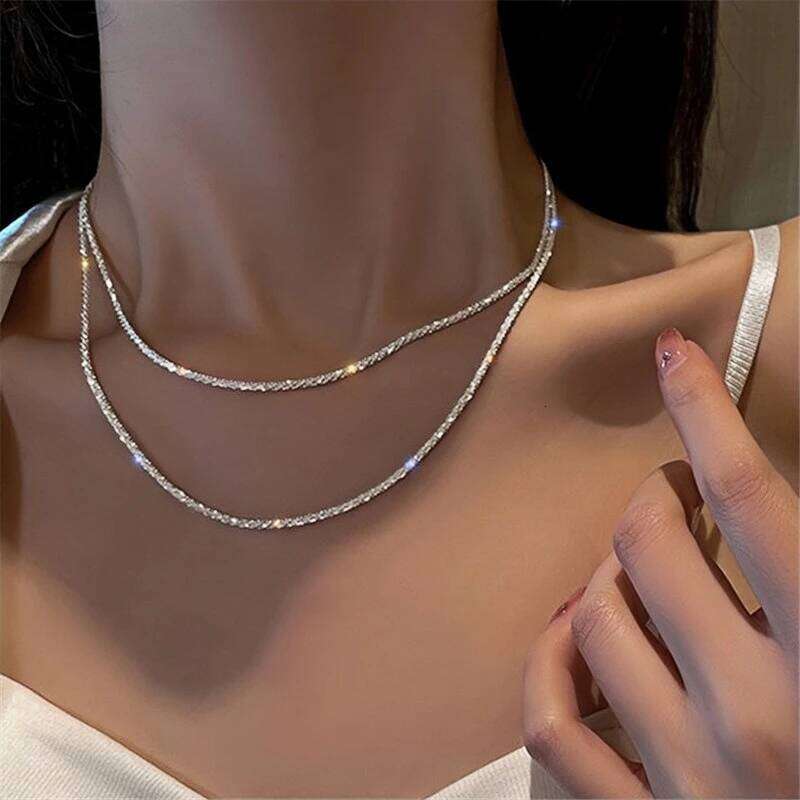 Silver Color Sparkling Necklace for Women Trendy Clavicle Chain Choker Girls Korean Wedding Party Jewelry Accessories Gifts H260312
