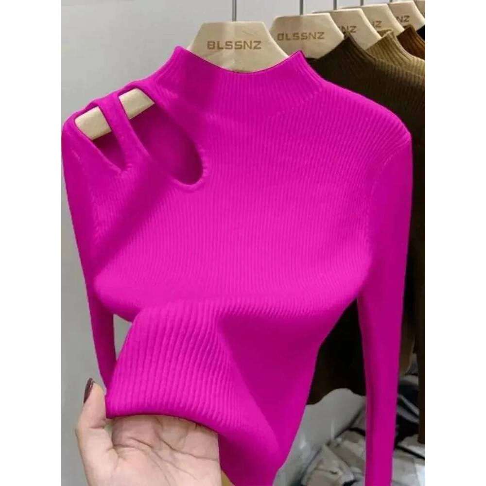 2025 Hollow-out Knitted Sweater Ribbed Pullovers Autumn Winter Basic Women Turtleneck Sweaters Fit Soft Warm Tops Z260314