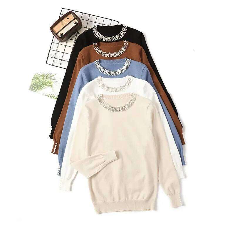 Women Clothing Long Sleeve s O Neck Pullovers Knitted Sweater Solid Casual Loose Fit Slight Strech Jumper 2024 Autumn Z260313