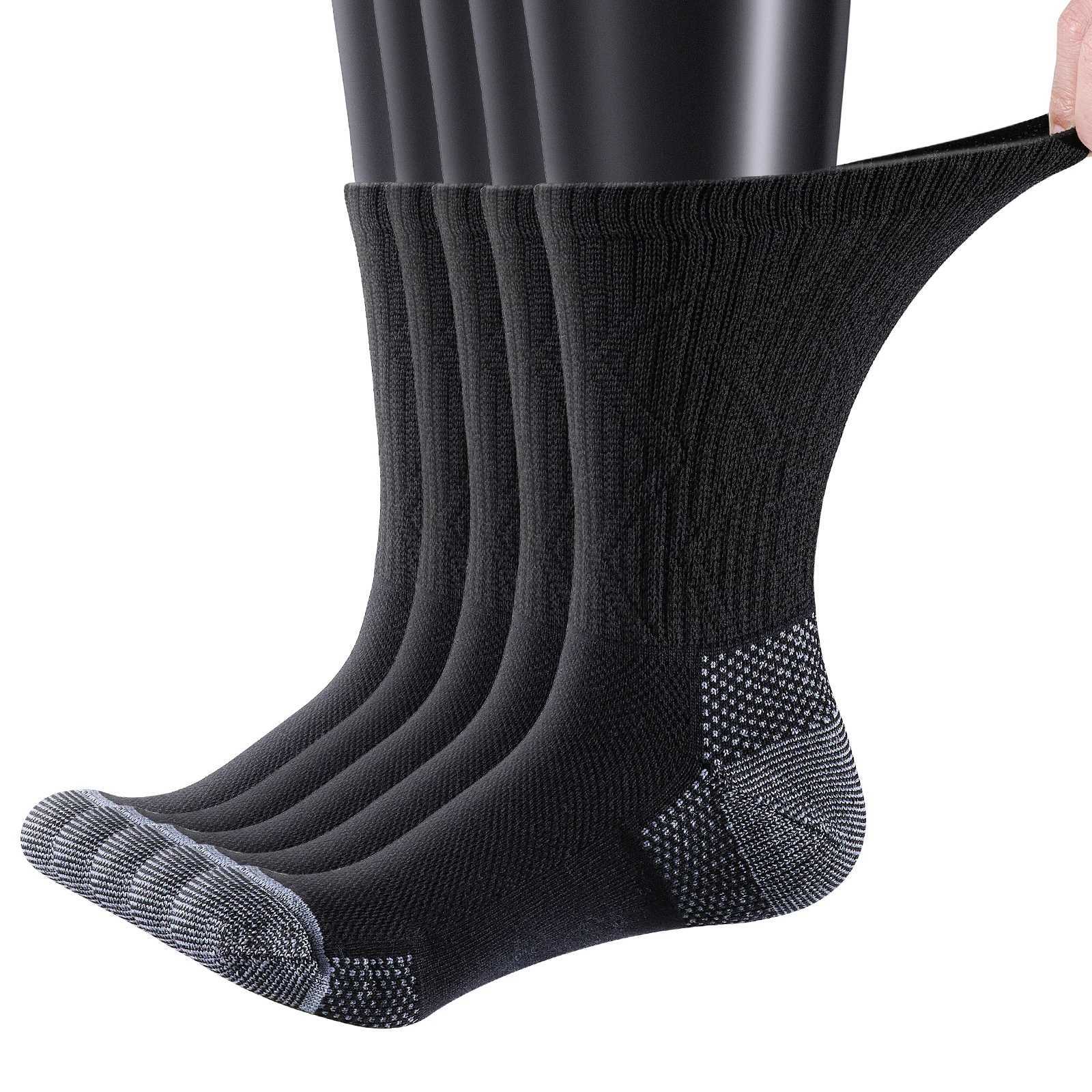 YUEDGE 5 Pairs Bamboo Diabetic Mens Crew Socks Non-Binding Loose Socks for Women Men D260313