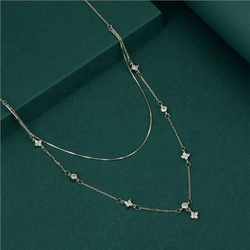 ANENJERY Double Layer Flower Necklace for Women Delicate Design Clavicle Chain Jewelry Wholesale H260312