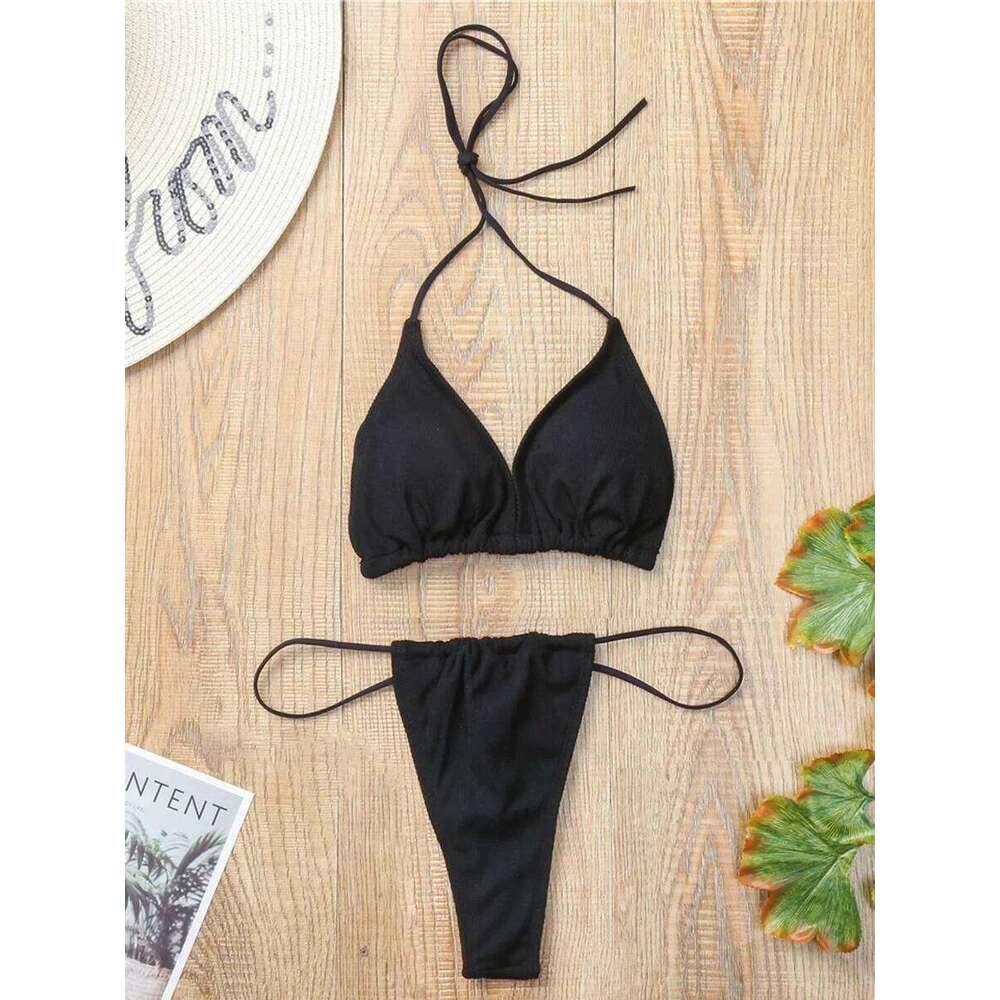 Ribbed Extreme Mini Micro 2025 Women Swimsuit Female Brazilian Swimwear Two Pieces Bikini Set High Cut Bathing Suit Swim Y260303