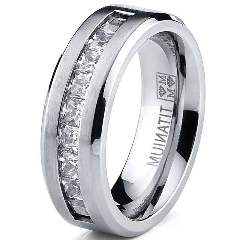Hot Selling Silver Plated Stainless Steel Rings For Men Square Cubic Zircon Ring Jewelry Accessories Wholesale Size 7-13 H260312