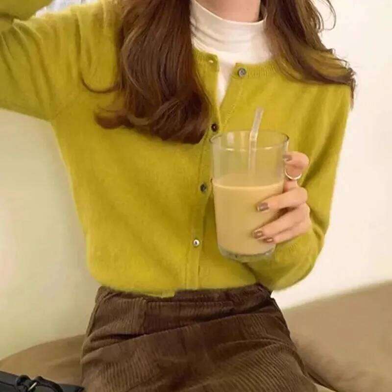 Xpqbb Single-Breasted Sweater For Women Autumn Winter Casual Soft Waxy Knitting Cardigan Solid Long Sleeve Round Collar Knitwear Z260313