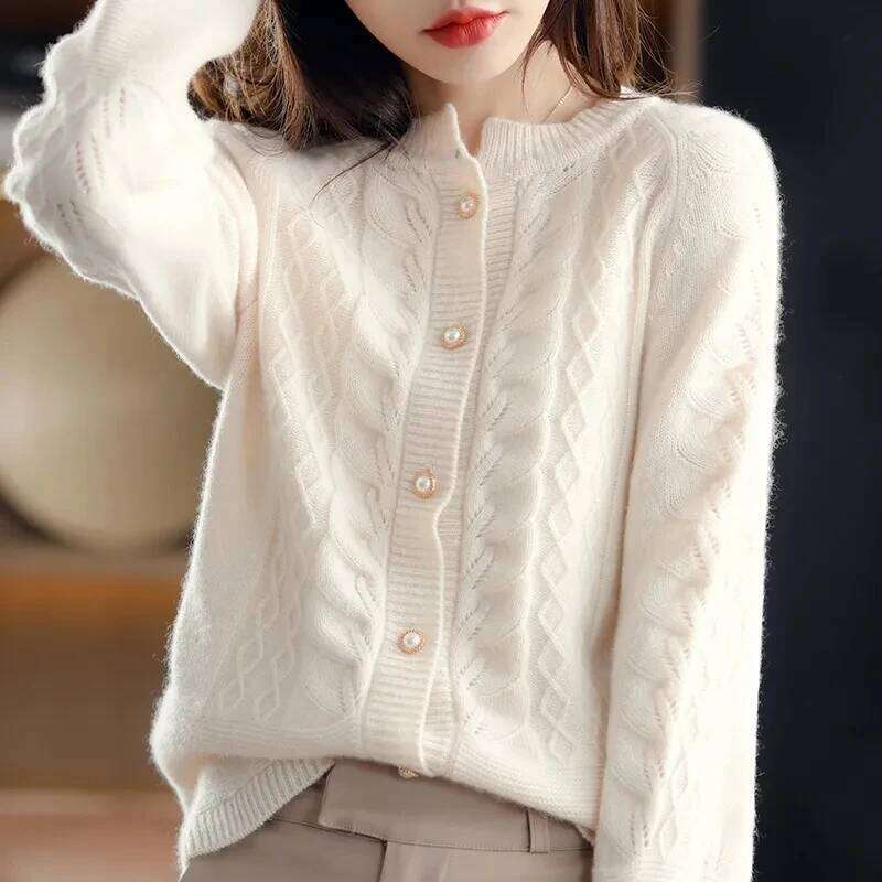 Cashmere Sweater Cardigan Women Single Breasted Long Sleeve Elegant Vintage Jumper Solid Wool Knitted Autumn Winter Outwear Z260313