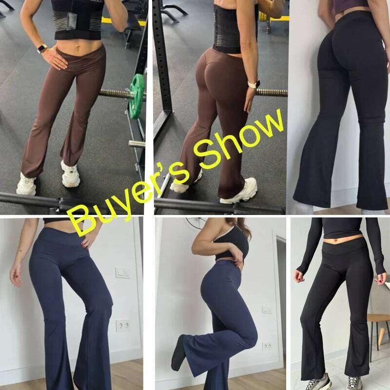 Gym Leggings Women High Flared Pants Cross Waist Sport Tights Ladies Push Up Fitness Leggin Workout Clothes 26Y0313