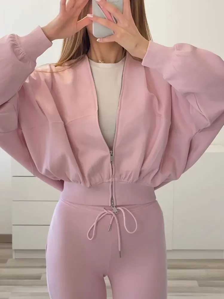 HH Women Elegant Solid Flared Pants Sets Long Sleeve Bomber Jackets Drawstring Trousers Autumn Women Casual Jogging Pant Suits M260313