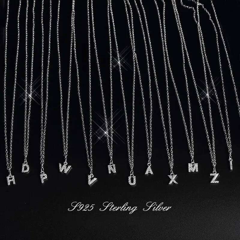 Silver Color Tiny A-Z 26 Alphabet Initial Letters Name Pendant Necklace With Full Shiny Zircon For Girls Best Gift S-N364 H260312