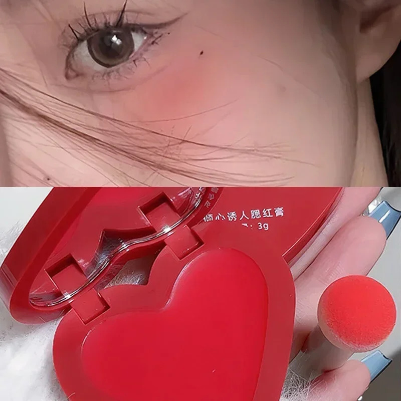 Love Air Cushion Powder Blusher with Mirror Red Rouge Matte Whitening Waterproof Makeup Cheek Tint Contour Peach Blush Cream 260305