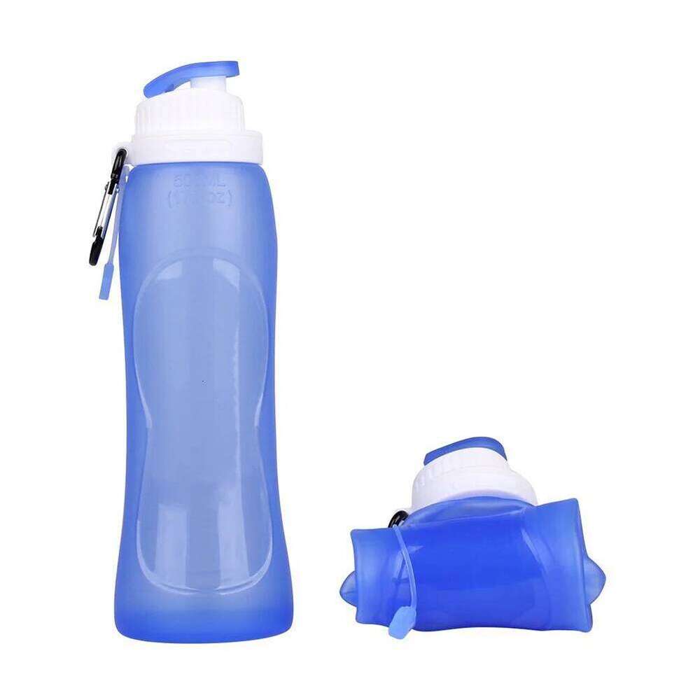 Folding Silicone Water Bottle 500ml Sky Blue Food Grade Large Bottleneck Portable for Outdoor Camping Cycling Hiking Travel Z260313