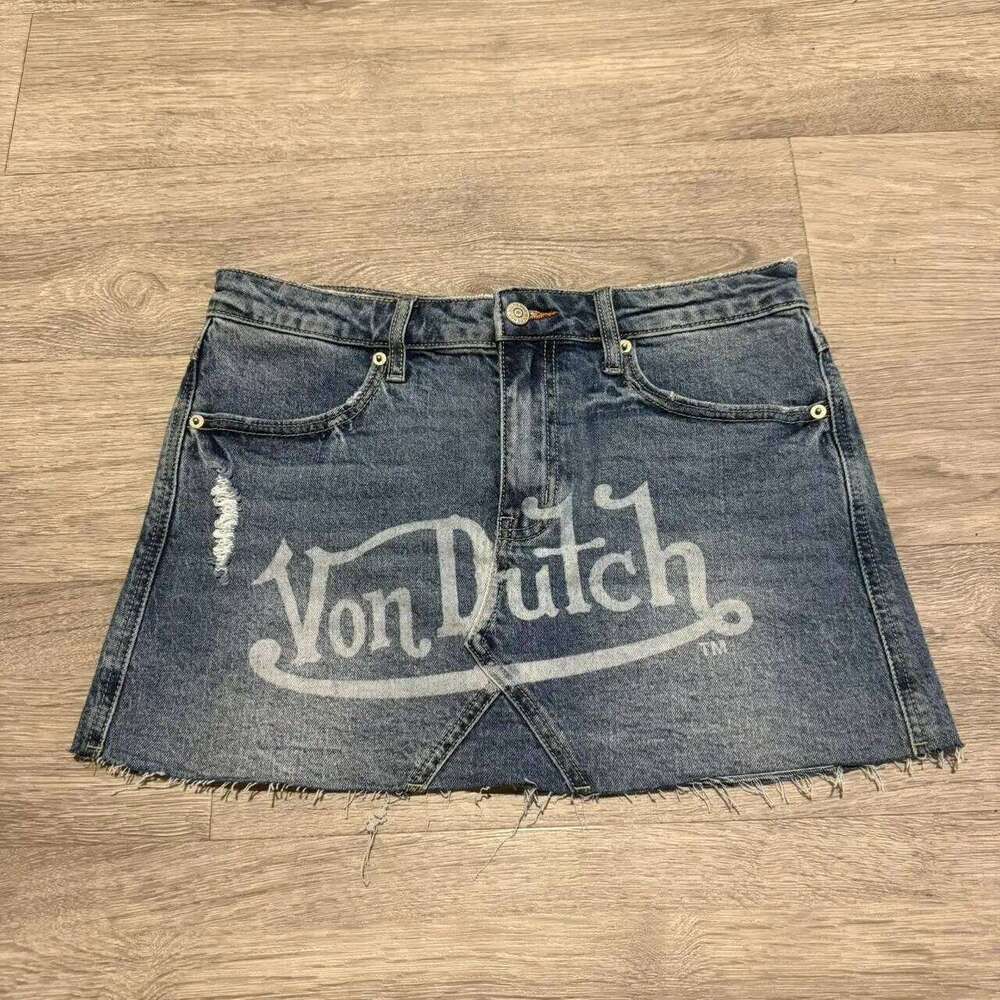 Gothic Women Fashion Denim Y2K Hip Hop Letter Graphic Print Retro Blue Baggy Shorts High Waist Slim Fit Mini Skirt Z260314