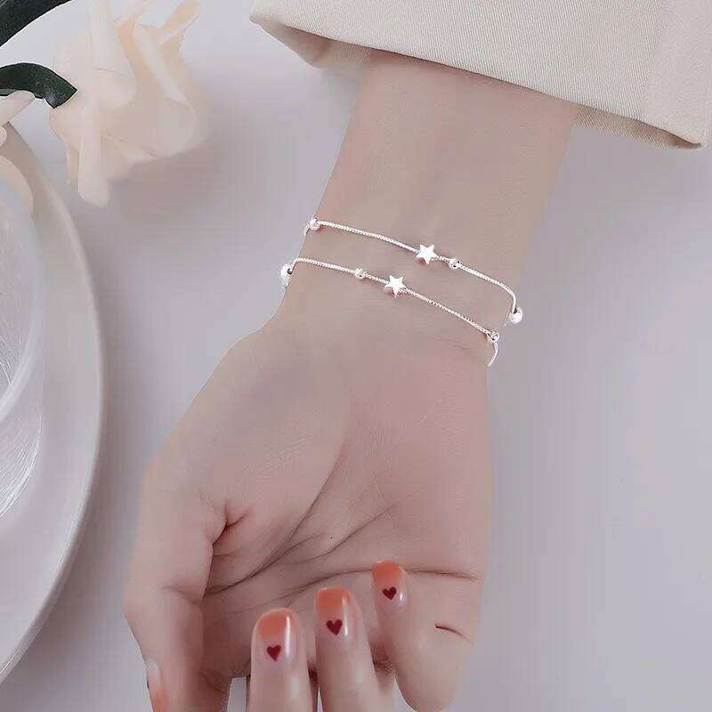 Luxury 925 Sterling Silver Star Beaded Bracelets For Women Original Double Layered Adjustable Bracelet Party Jewelry Z260313