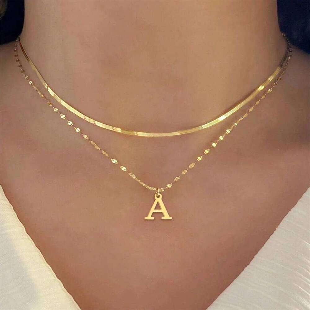 Double Layer Letter Necklace Stainless Steel Alphabet Combination Beaded Chain Jewelry Set Electroplated 18K Gold Clad O-Link H260312
