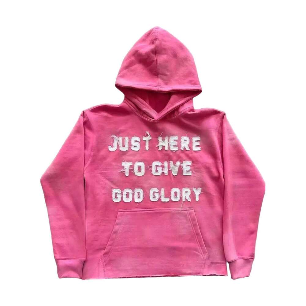 Blue Hoodies for Men Oversize Fall Jacket Letter Embroidery JUST HERE TO GIVE GOD GLORY Street Hip-hop Style Hoodie Unisex Z260314