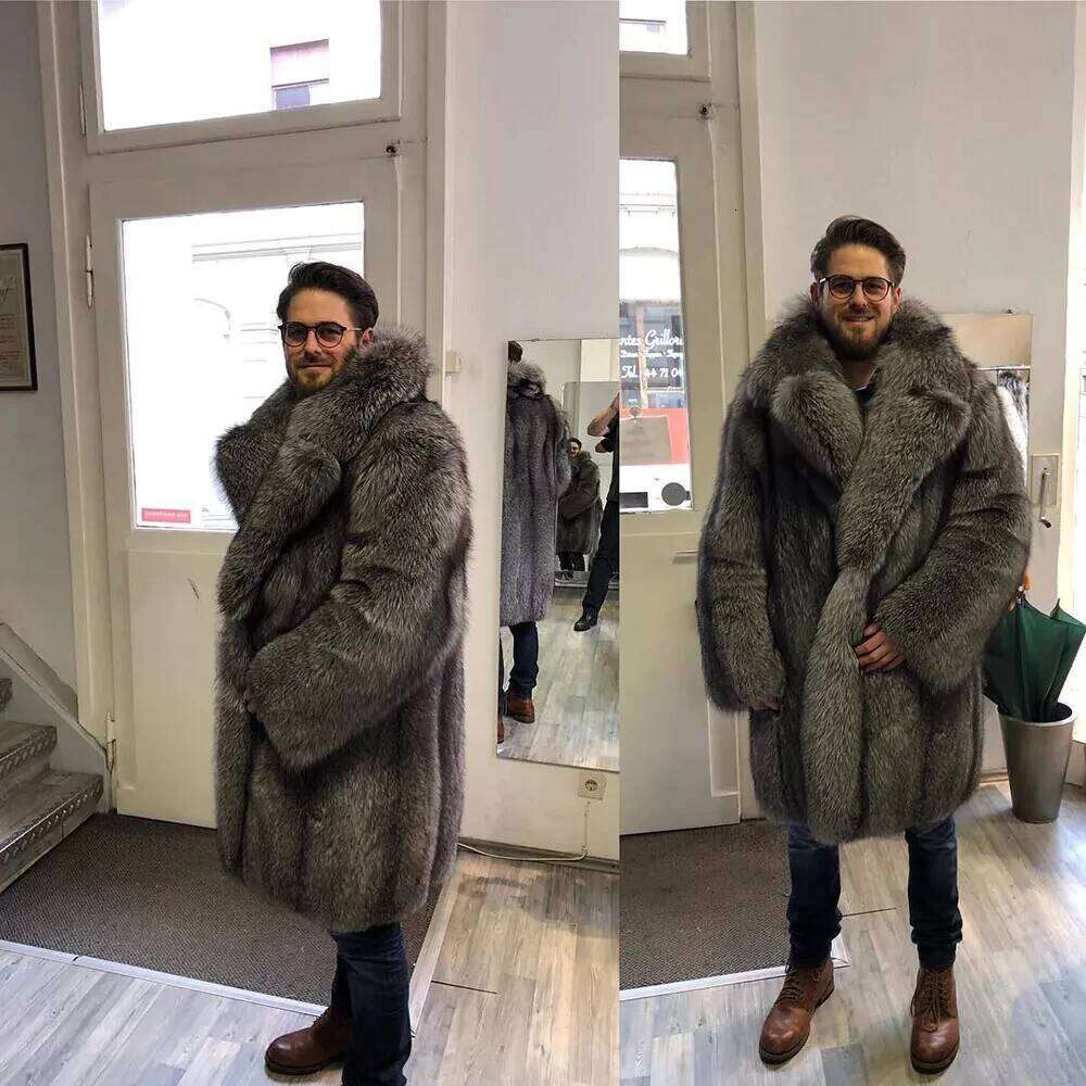 Men's fox fur long winter thickened warm trench coat Fashion High Quality Faux Fur Jacket Warm Autumn New Z260313