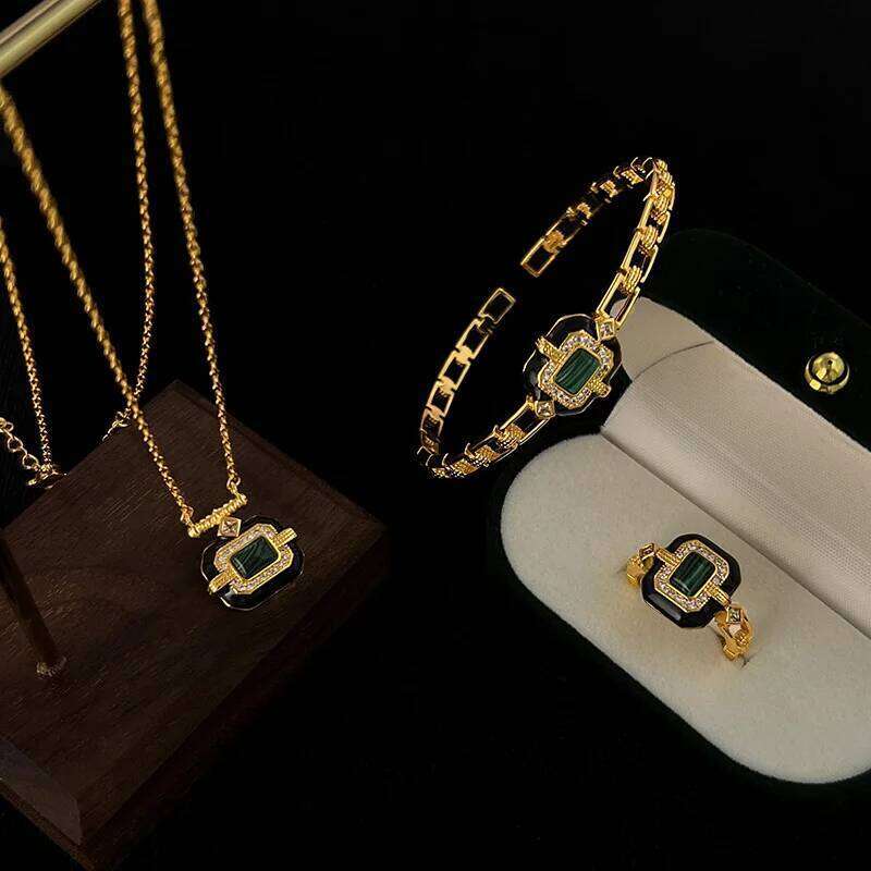 New Jewelry Fashion Original Design Malachite Black Agate for Women French Open Adjustable Ring Anniversary Gift H260312