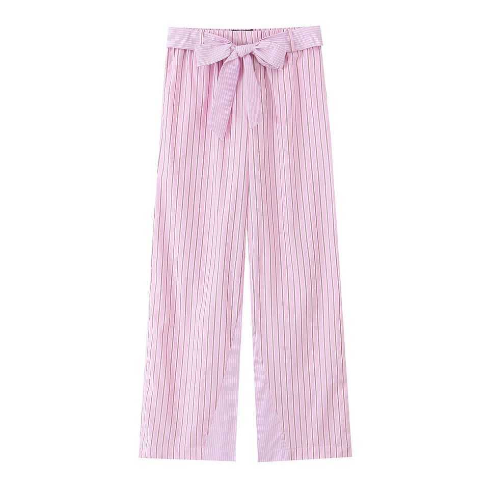 DUOPERI Women Y2K Fashion 3 Pieces Sets Pink Striped Shirt Trousers With Belt Thin Straps Tops Feamle Chic Pants Sets M260313