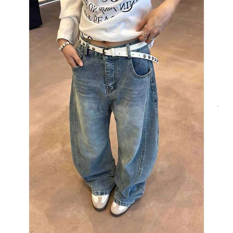Autumn Women's Blue Y2k Baggy Harajuku Vintage Printing Denim Trousers Japanese 2000s Style Jeans Pants Oversize Clothes Z260313