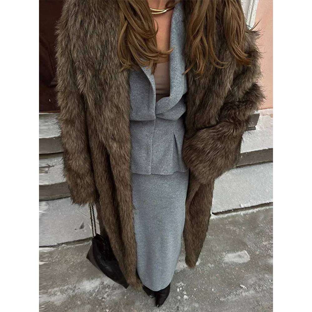 Luxury Women's Fluffy Long Faux Fur Coat Street Laple Full Sleeve Female Plush Overcoat Winter Lady Loose Thicken Outwear 2025 Z260313