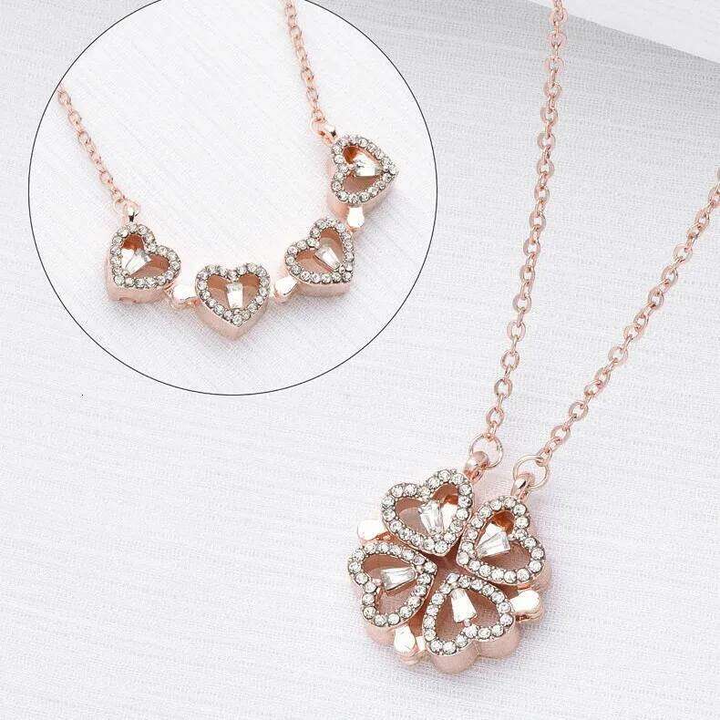Foldable Cr Heart Necklace Diamond Embedded Fashion Trendy Titanium Steel Choker for Women Sweet Fresh Style H260312