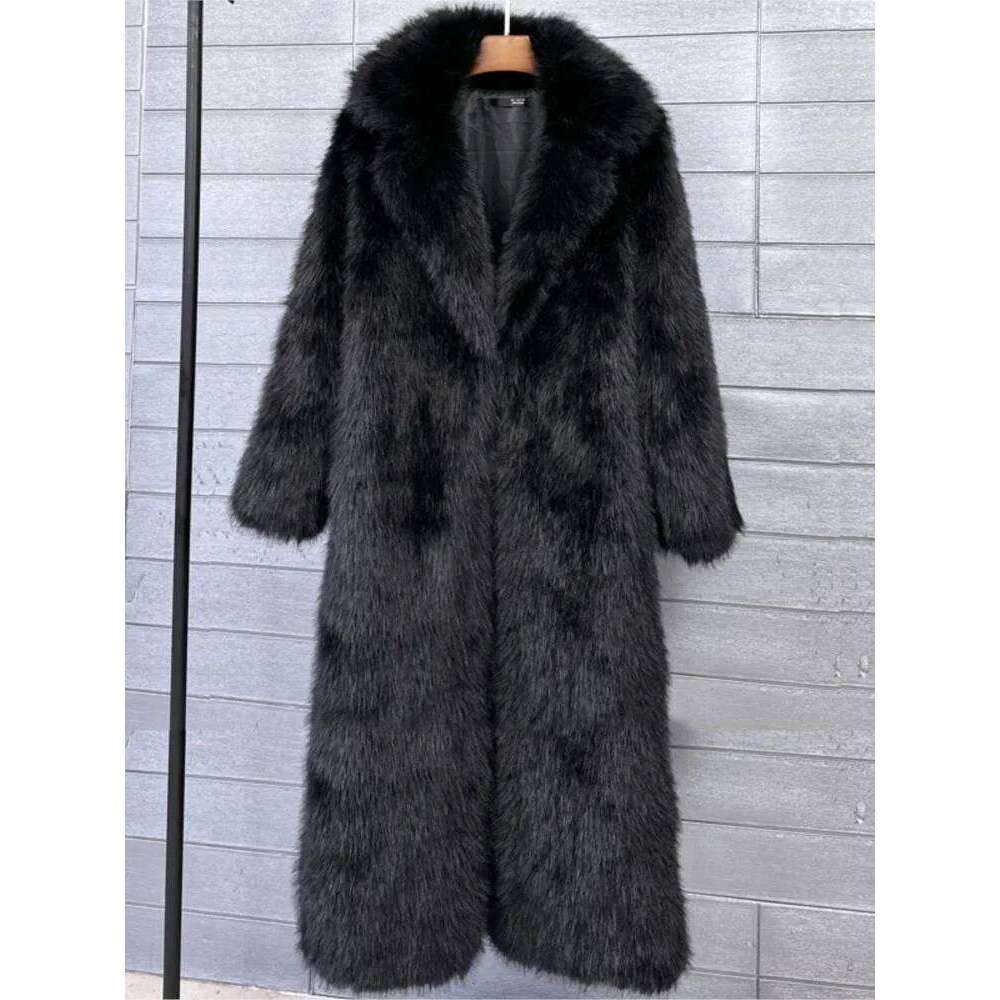 Women Long Autumn Winter Large Faux Fur Jacket Turn Down Collar Pockets Thick Coat female Warm mink fur outwear Z260313