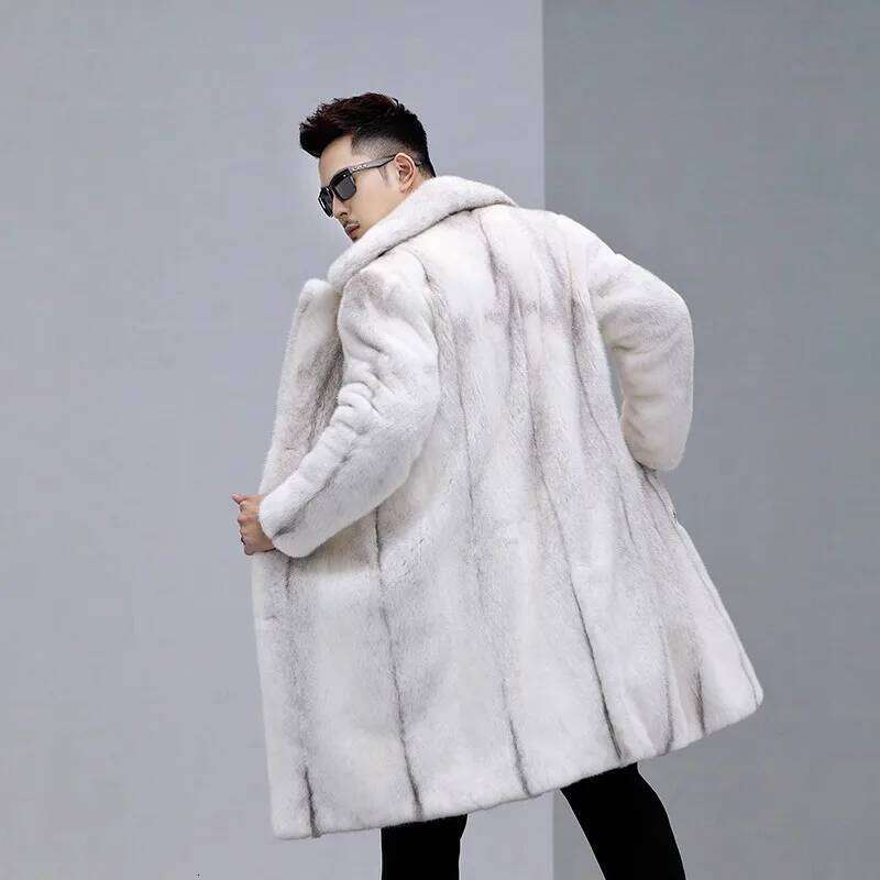 Men Faux Outerwear Winter Mink Fur Coat Thick Jacket Autumn Windbreaker Single Breasted Turn Down Collar High Street Z260313
