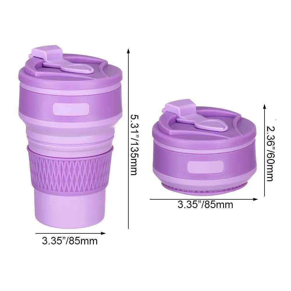 350ML Food Grade Travel Camping Outdoor Drinking Foldable Water Cups Collapsible Silicone Cup Tea Coffee Mugs With Lid Z260313