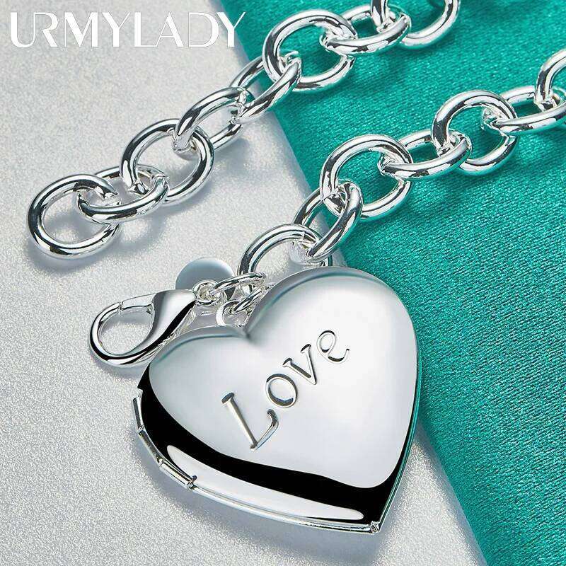 URMYLADY 925 Sterling Silver Love Heart Photo Frame Bracelet For Women Wedding Engagement Gift Fashion Jewelry Z260313
