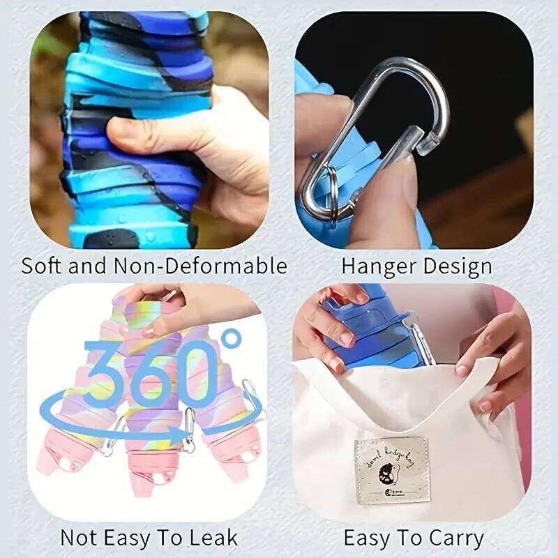 Collapsible Sports Water Bottle Food Grade Silicone Camouflage Cup Retractable Kettle for Outdoor Hiking Camping Cycling 480ml Z260313