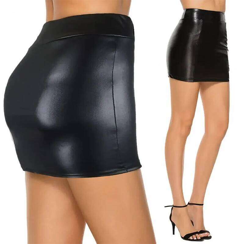 High-waist Tight Hip-hugging Skirt, Sexy Imitation Leather Hottie Skirt Z260314