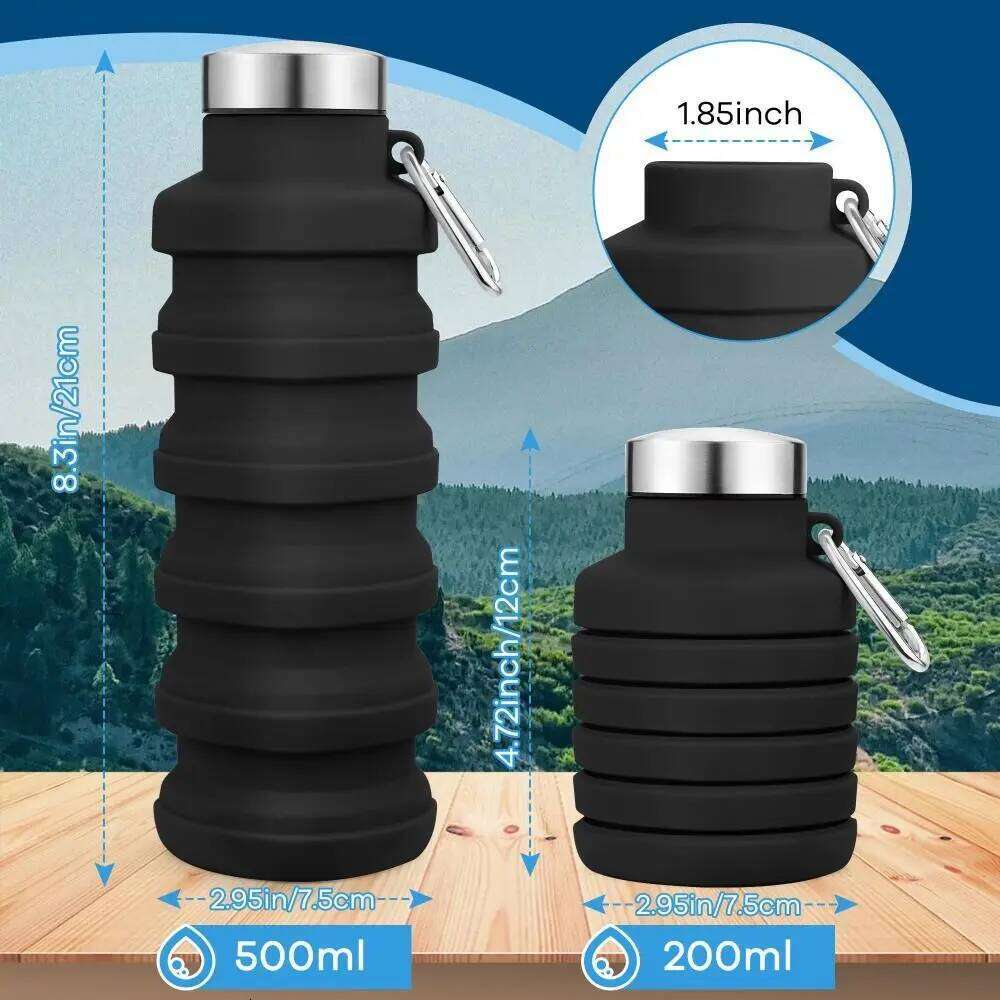 17oz Collapsible Silicone BPA Free Foldable Lightweight With Carabiner Sport Water Bottle Camping Z260314