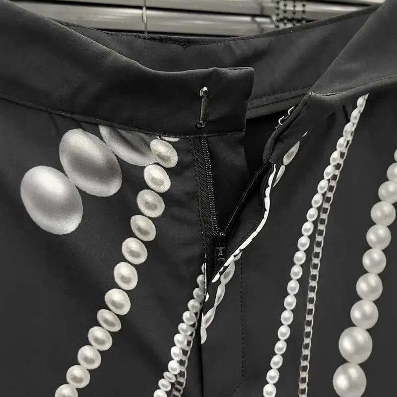 Women's Pants WTHT Fashion Pearl Print Design Casual 2025 Summer Trendy High Waist Wide Leg Straight Trousers Female 1LS1658 Z260314