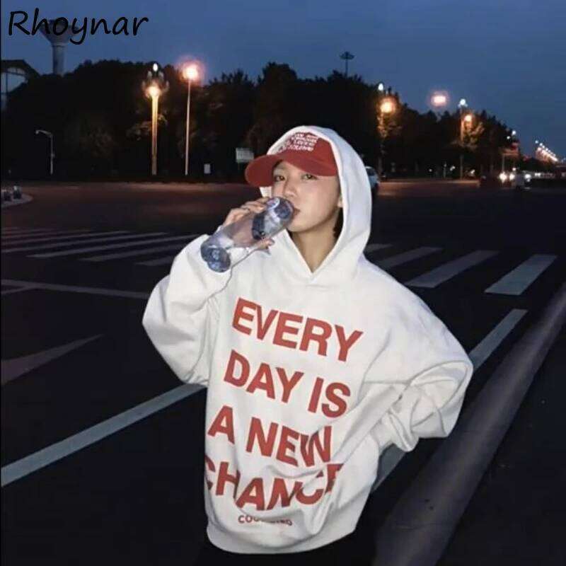 Hoodies Women All-match Letter Printed Chic Loose Fit Couples Korean Fashion Daily Autumn Outwear Students Hooded Clothing Ins Z260315