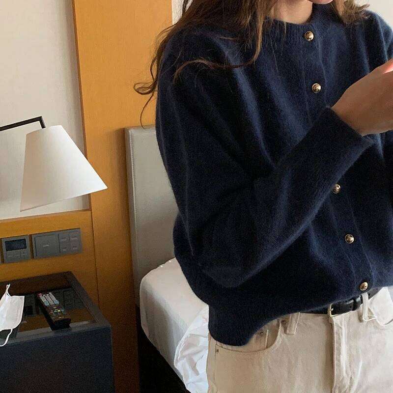 Knitted Cardigan women's 2025 Spring New Korean Loose Solid Color Round Neck Sweater Coat Z260314