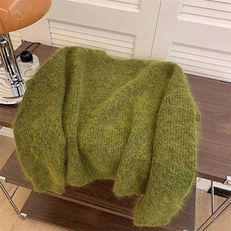 Women's Fashion Simple Casual Green Soft All Match Knitted Sweater Female O Neck Long Sleeve Loose Pullover Tops Sweet Sweaters Z260313