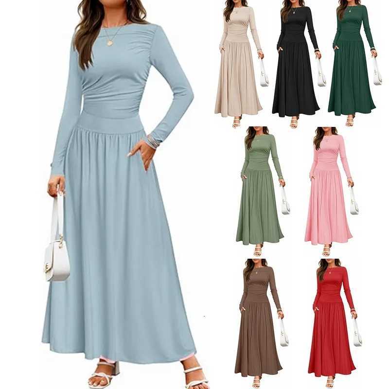 Autumn New Arrivals Women Long Sleeve Maxi Dress Comfortable Fit Ruched Detail Multi Color for Casual Everyday WearT260316