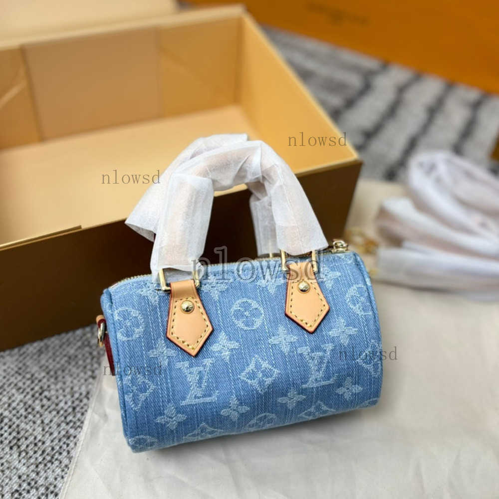 Denim blue designer bag Luxury nano speed bag pillow bag Shoulder Bags purse woman new design Coins leather Boston bag new fashion handbag Retro Lock Head Bag Handheld
